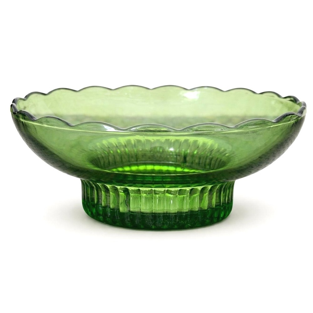 1950s E.O. Brody Co Vintage Emerald Glass Farmhouse Cottagecore Vanity Catchall